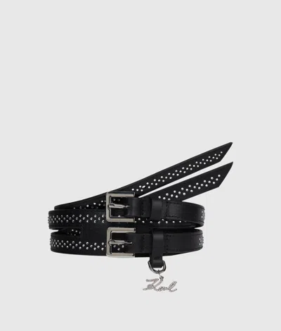 Karl Lagerfeld K/signature Rhinestone Double Belt