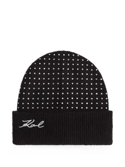 Karl Lagerfeld K/signature Rhinestone-embellished Beanie In Black