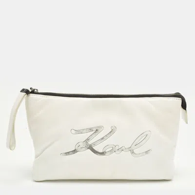 Pre-owned Karl Lagerfeld K/signature Soft Double White Leather Pouch