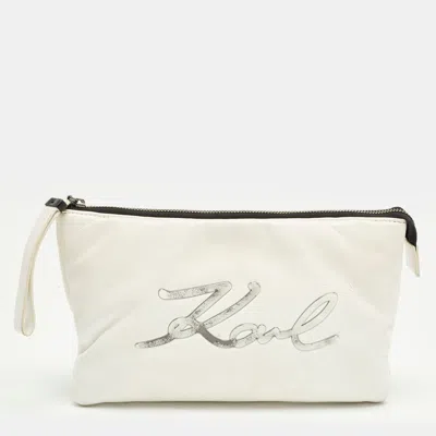 Karl Lagerfeld K/signature Soft Double White Leather Pouch