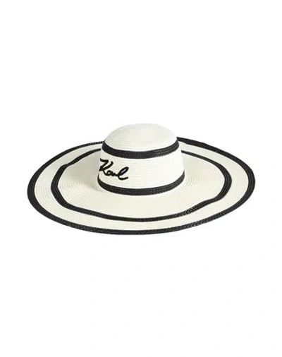 Karl Lagerfeld K/signature Stripe Summer Hat Woman Hat Ivory Size Onesize Paper Yarn In White