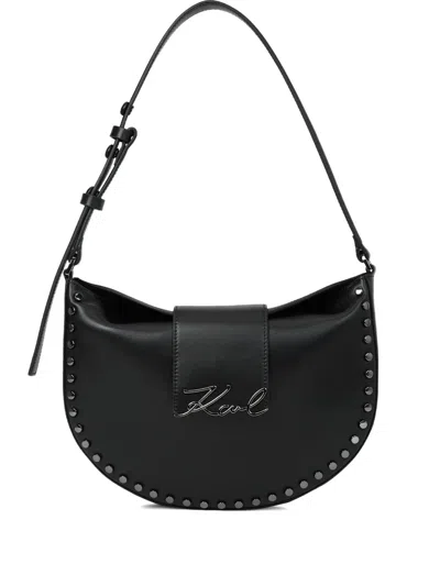 Karl Lagerfeld K/signature Stud-embellished Shoulder Bag In Black