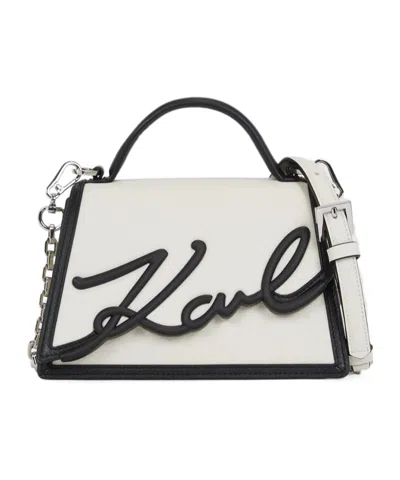 Karl Lagerfeld Signature Leather Top-handle Bag In White