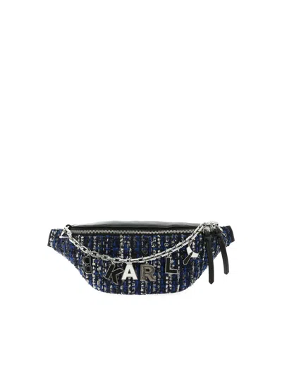 Karl Lagerfeld K/studio Tweed Belt Bag In Blue And Black In Negro