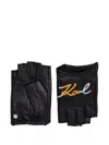 Karl Lagerfeld K/swing Palm-free Leather Gloves In Black