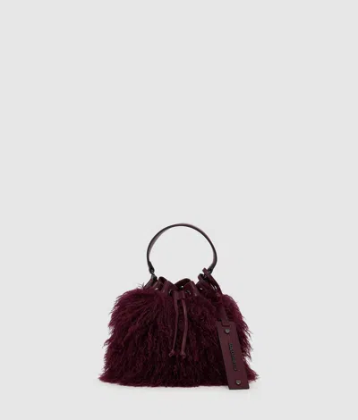 Karl Lagerfeld K/weave Faux Fur Bucket Bag In Burgundy