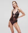 Karl Lagerfeld Scallop-edge Lace Bodysuit In Black