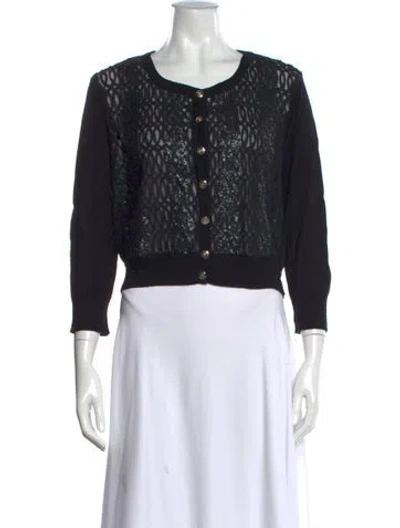 Pre-owned Karl Lagerfeld Lace Pattern Crew Neck Sweater In Black