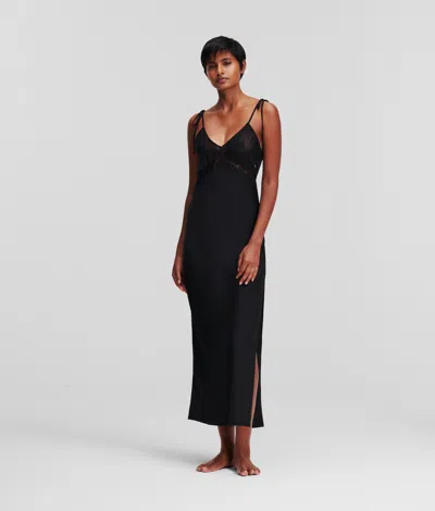 Karl Lagerfeld Lace Trim Maxi Negligee In Black