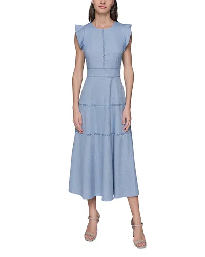 Karl Lagerfeld Lace Trim Midi Dress In Chambray Blue