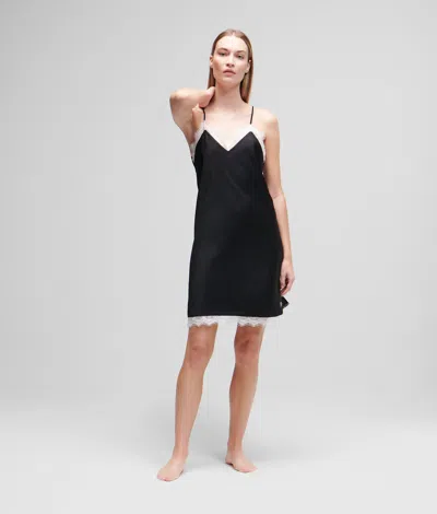 Karl Lagerfeld Lace Trim Negligee In Black