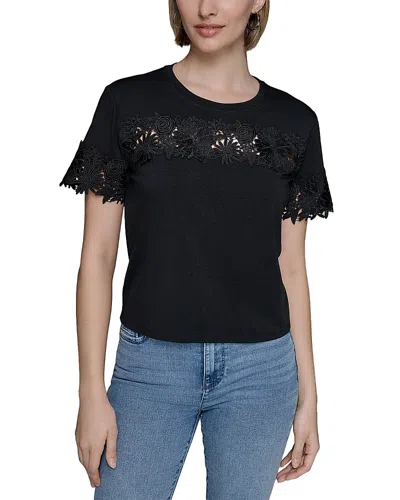Karl Lagerfeld Lace Trim Tee In Black