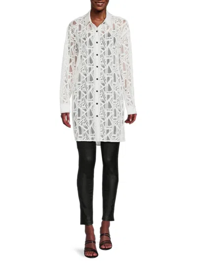 Karl Lagerfeld Lace Tunic Shirt Dress In Soft White