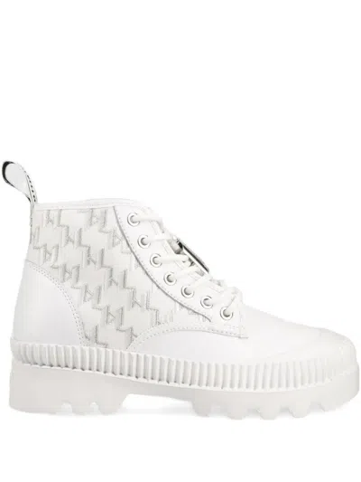 Karl Lagerfeld Lace-up Ankle Boots In White