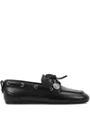 Karl Lagerfeld Lace-up Leather Boat Shoes In Black
