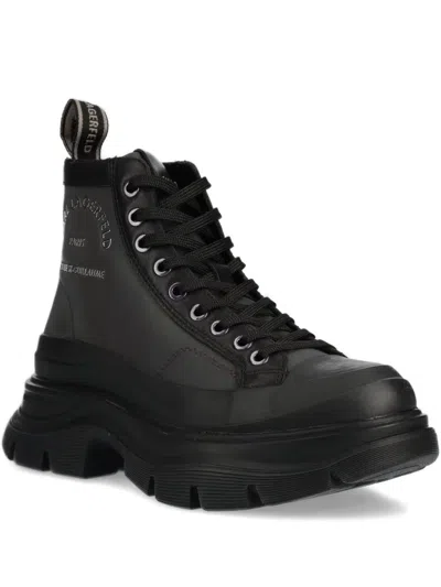 Karl Lagerfeld Lace-up Platform Boots In Black