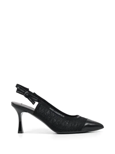 Karl Lagerfeld Lace-panelled Slingback Pumps In Black