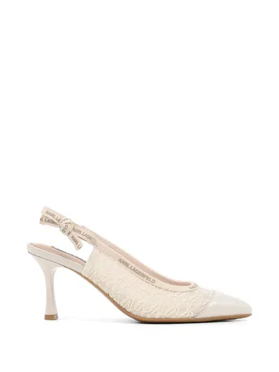 Karl Lagerfeld Lace-panelled Slingback Pumps In Neutral