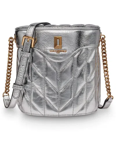 Karl Lagerfeld Lafayette Leather Crossbody Bag In Silver