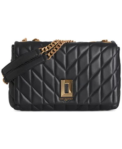 Karl Lagerfeld Lafayette Medium Leather Shoulder Bag In Black,gold