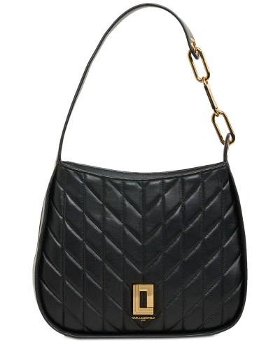 Karl Lagerfeld Lafayette Medium Quilted Leather Hobo In Black,gold
