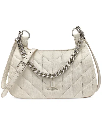 Karl Lagerfeld Lafayette Small White Quilted Leather Shoulder Bag In White,white