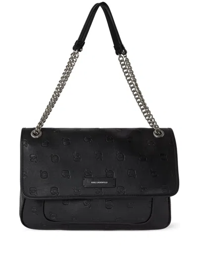 Karl Lagerfeld Large Ikon Monogram Shoulder Bag In Black