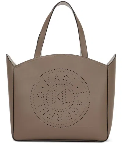 Karl Lagerfeld Large K/circle Perforated-design Tote Bag In Grey
