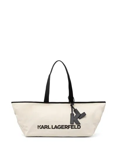 Karl Lagerfeld Large Logo-print Bag-charm Tote Bag In Neutral
