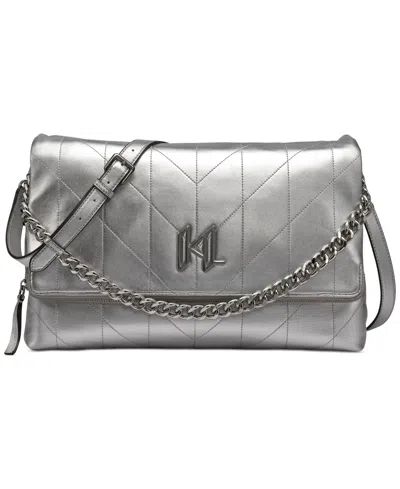 Karl Lagerfeld Lavande Large Leather Shoulder Bag In Metallic Silver