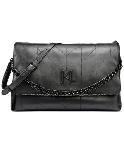 Karl Lagerfeld Lavande Leather Shoulder Bag In Black