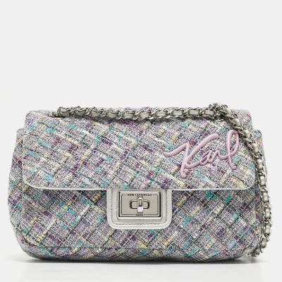 Pre-owned Karl Lagerfeld Lavender Tweed Agyness Shoulder Bag In Purple