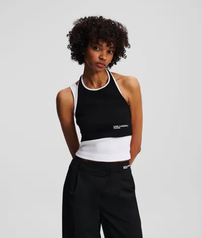 Karl Lagerfeld Layered Ribbed Tank Top In Black