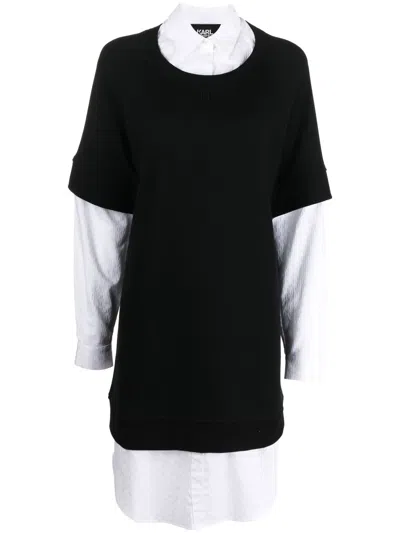 Karl Lagerfeld Layered Shirt Sweatshirt Dress In Black