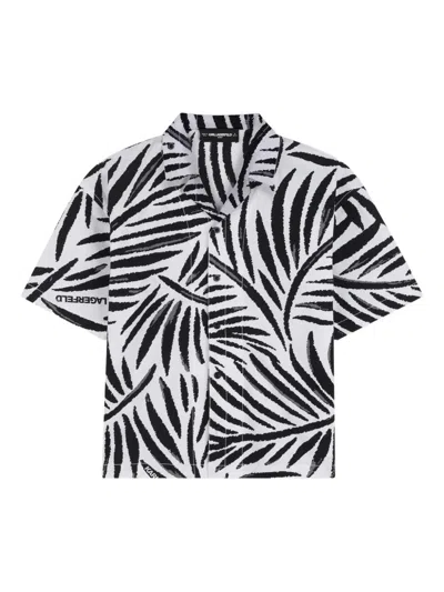 Karl Lagerfeld Kids' Leaf-print Short-sleeve Shirt In White