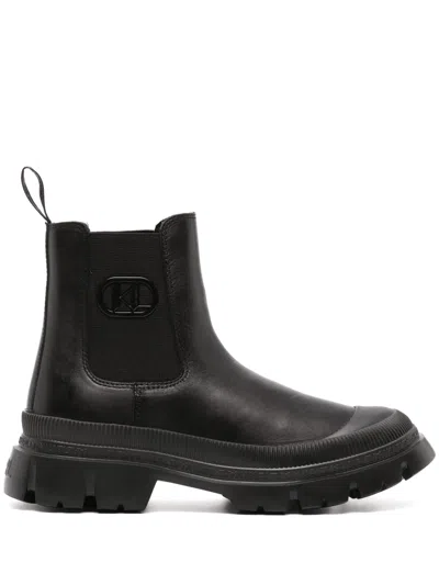 Karl Lagerfeld Leather Ankle Boots In Black