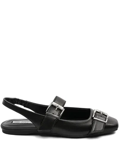 Karl Lagerfeld Leather Ballerina Shoes In Black