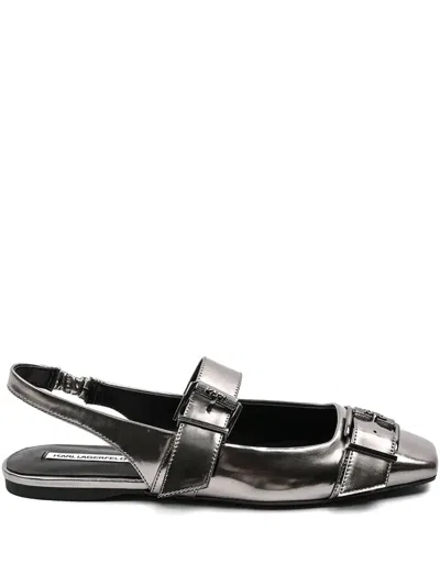 Karl Lagerfeld Leather Ballerina Shoes In Silver