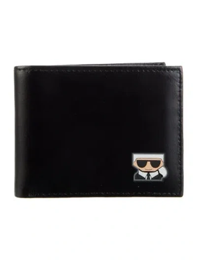 Pre-owned Karl Lagerfeld Leather Bifold Wallet In Black
