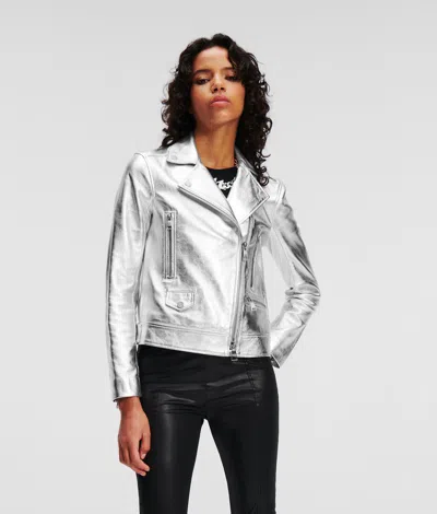 Karl Lagerfeld Woman Jacket Silver Size 8 Lambskin