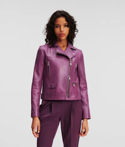 Karl Lagerfeld Leather Biker Jacket In Purple