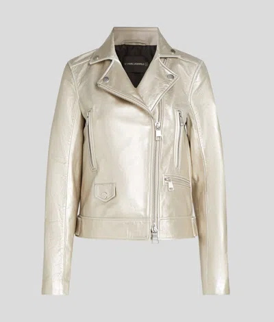 Karl Lagerfeld Leather Biker Jacket In Gold