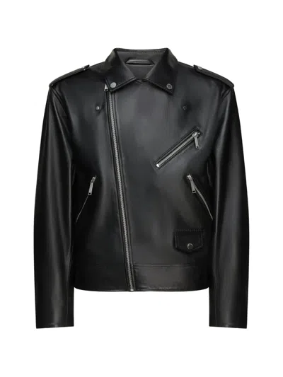 Karl Lagerfeld Leather Biker Jacket In 블랙
