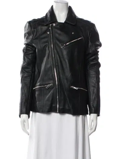 Pre-owned Karl Lagerfeld Leather Biker Jacket In Black