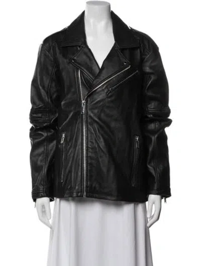 Pre-owned Karl Lagerfeld Leather Biker Jacket In Blue