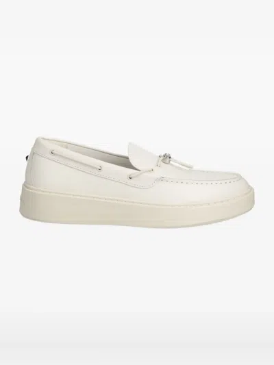 Karl Lagerfeld Leather Boat Shoes In White