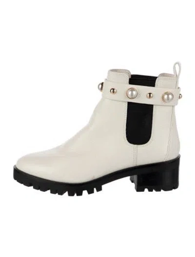 Pre-owned Karl Lagerfeld Leather Colorblock Pattern Chelsea Boots In White