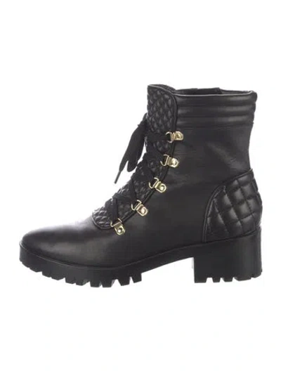 Pre-owned Karl Lagerfeld Leather Combat Boots In Black