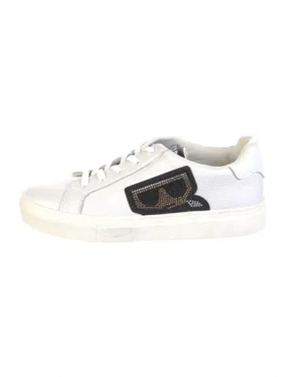 Pre-owned Karl Lagerfeld Leather Graphic Print Sneakers In White