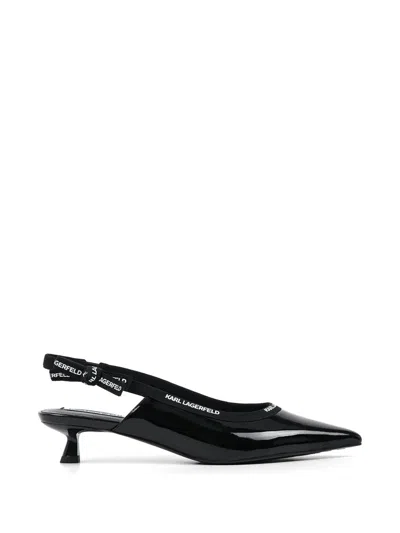 Karl Lagerfeld Leather Heeled Pumps In Black